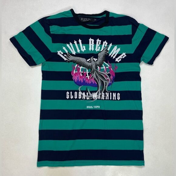 Civil Regime Global Warning T-shirt Men Small Blue Green Colorblock - Picture 1 of 5